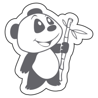 Happy Panda Holding Bamboo Sticker (Grey)